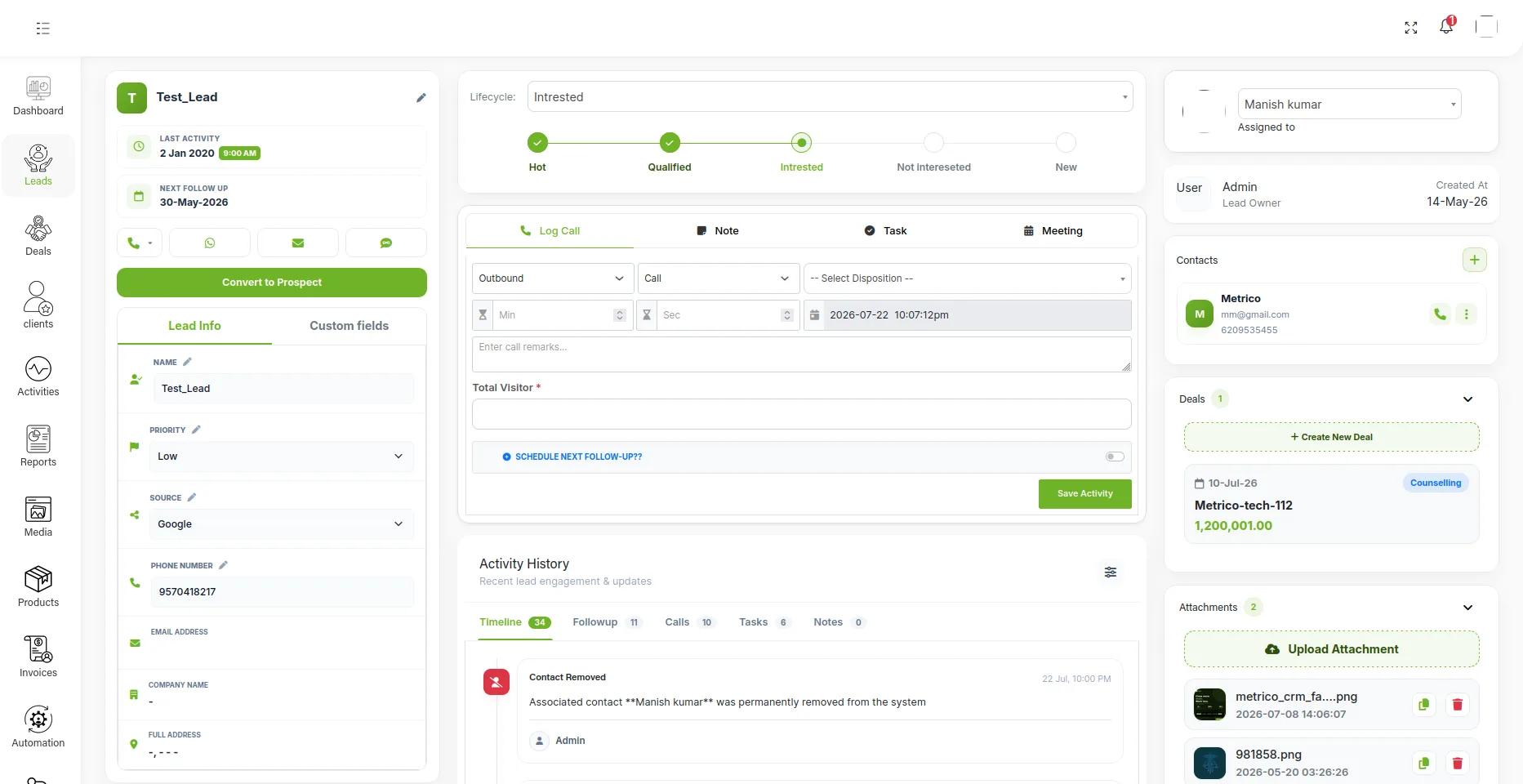 CRM Customer Timeline Screen